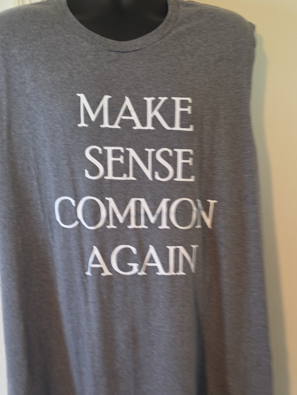 District Gray Tank Top with White Text "Make Sense Common Again"